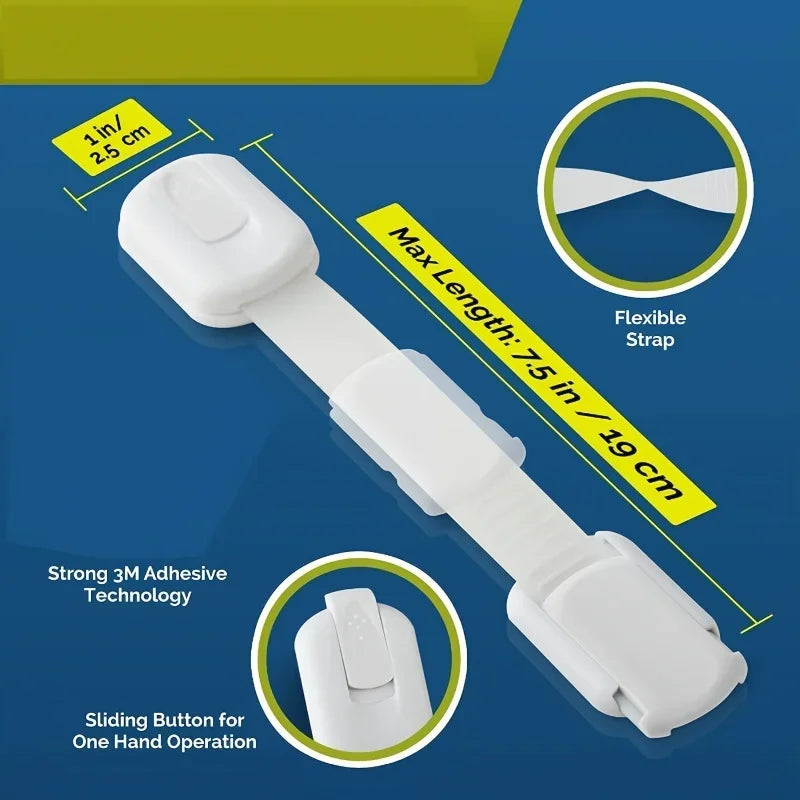 10 Stück Kindersicherheitsgurtschlösser Babyschlösser für Schränke und Schubladen, Toilette, Kühlschrank und mehr. Klebepads. Keine Installation erforderlich