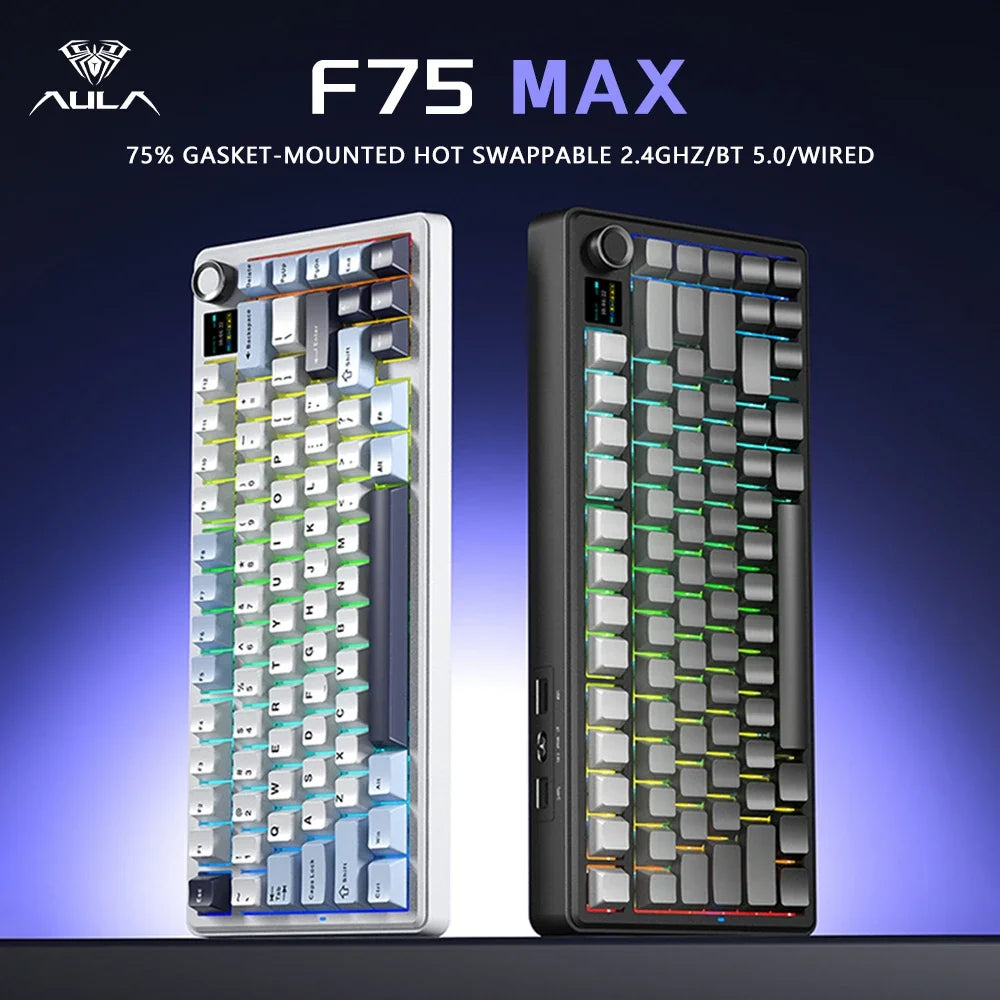 AULA F75 MAX mechanische Gaming-Tastatur, 75 % verkabelt/Bluetooth/2,4 G, Hot-Swap-RGB-E-Sport-Tastatur mit TFT-Bildschirm für PC/Mac ﻿