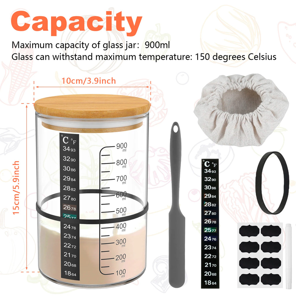 900 ml Sauerteig-Starterglas-Set, klares Glas, hitzebeständig, Sauerteig-Starterbehälter, Backen, Gärglas, Lebensmittelaufbewahrung