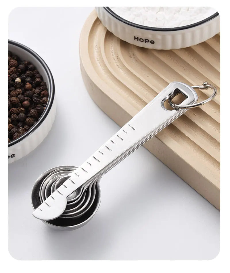 Messlöffel aus Edelstahl, 4/6/7/8-teiliges Set mit Skala, Messlineal, Löffel, Küche, Kaffee, Backen, Messwerkzeug-Set