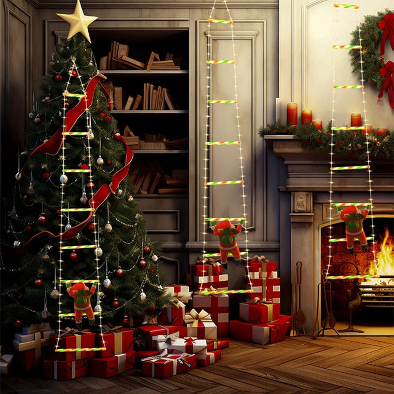 LED Weihnachtsdekorationen Feenlampe LED Leiterlampe mit Klettern Weihnachtsmann Zuhause Outdoor Weihnachtslicht Neujahr Ornamente s