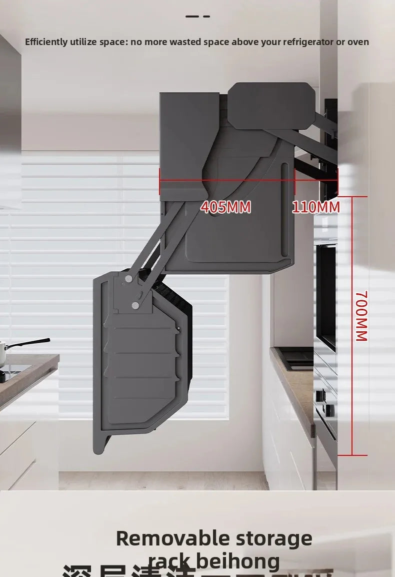 Hängeschrank, Hebekorb, Küchenschrank, Hochschrank, Kühlschrank, Ofen, Snacks Gewürzkorb, Vertiefung Lagerregal