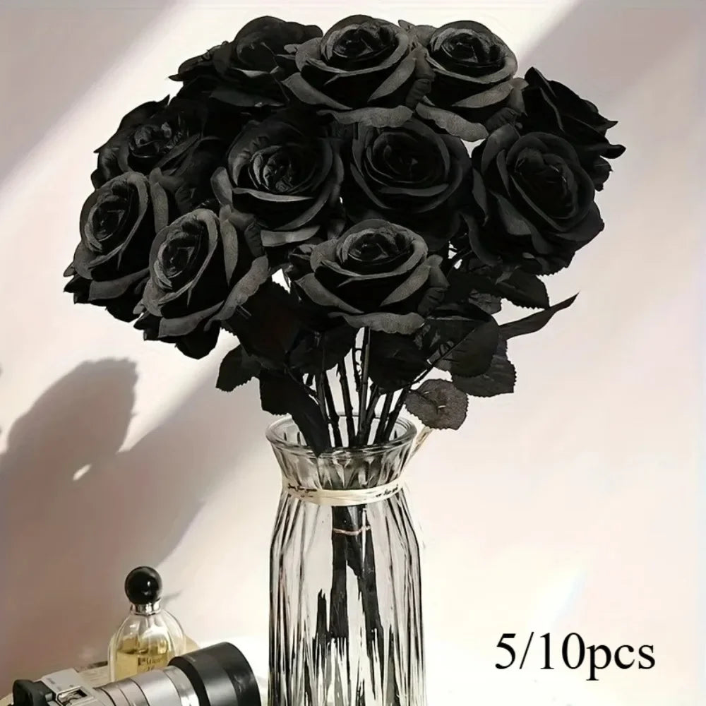 Künstliche Schwarze Rosen – Langer Stiel, Tischdeko | 5 oder 10 Stück