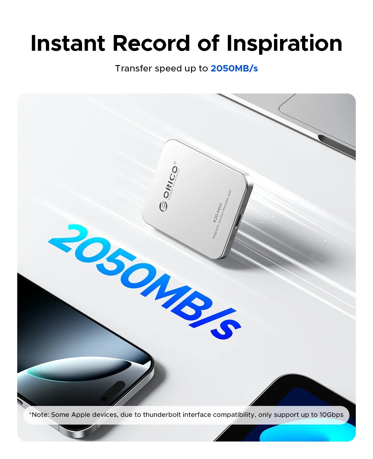 ORICO K20Mini magnetische externe SSD für iPhone 17 16 Pro/Max ProRes 2000 MB/s 4K ProRes HDR Record und Store Portable Solid State