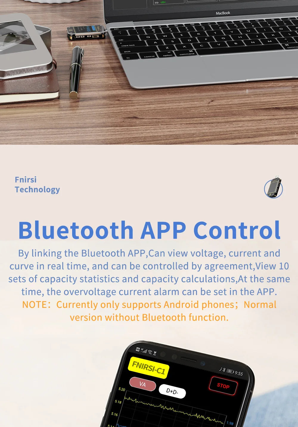 FNB58 USB-Tester, Voltmeter, Amperemeter, Typ C, Schnellladungserkennung, Auslöser, Kapazitätsmessung, Welligkeitsmessung