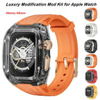Luxuriöses Modifikations-Mod-Kit für Apple Watch Band-Gehäuse 8 7 45 mm, transparente Lünette, TPU-Armband für IWatch SE 6 5 4 44 mm