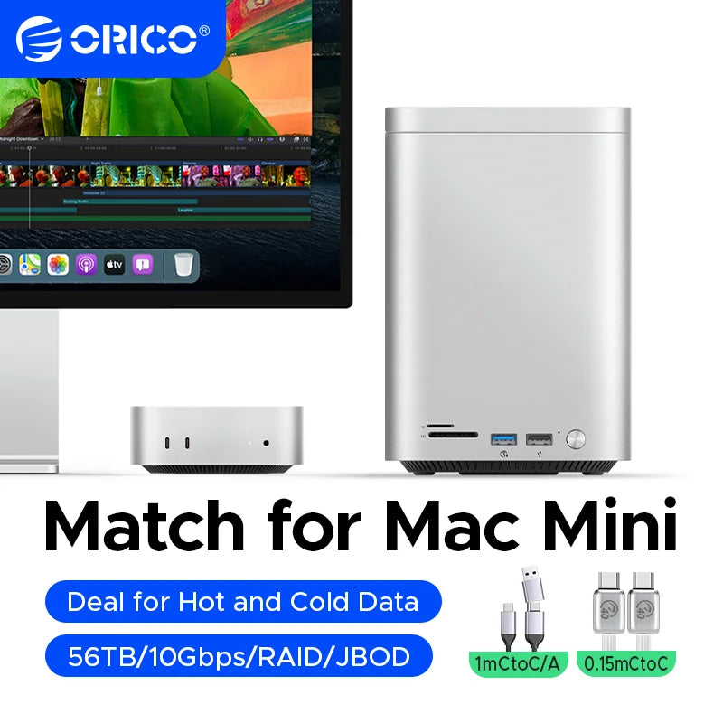 ORICO MiniTower für Mac Mini M4 Pro Dockingstation mit M.2 SSD Typ C Dockingstation Desktop Hybrid-Speichersystem DAS