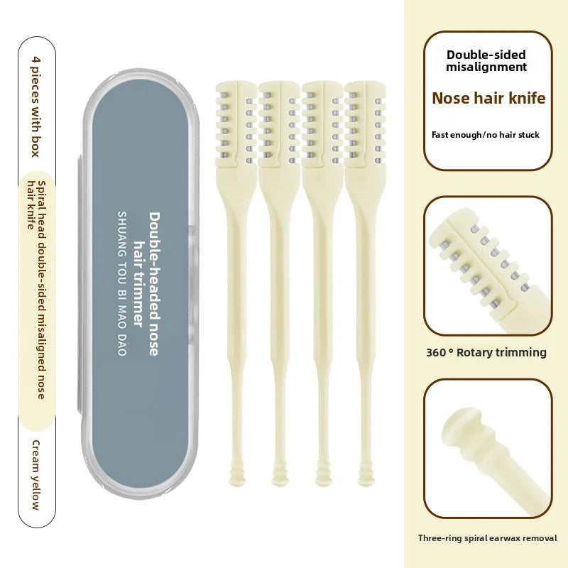 2-in-1-Nasenhaarschneider, 6 Stück Nasenloch-Haarentferner-Werkzeug, doppelseitiges Nasenhaarmesser, manuell 360 °   Rotierender Nasenhaarschneider