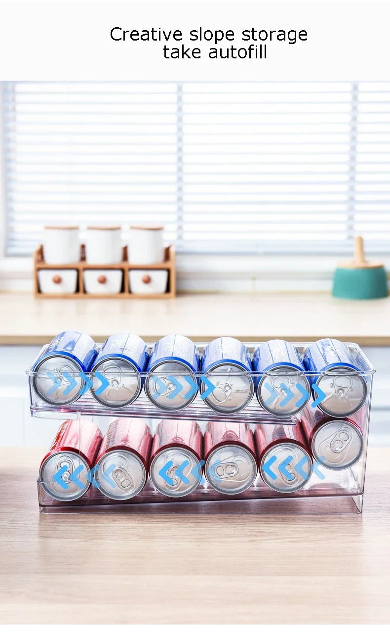 Stapelbarer Kühlschrank-Organizer, Behälter, Pop-Soda-Dosenspender, Getränkehalter für Kühlschrank, durchsichtiges Kunststoff-Aufbewahrungsregal für Lebensmittel in Dosen