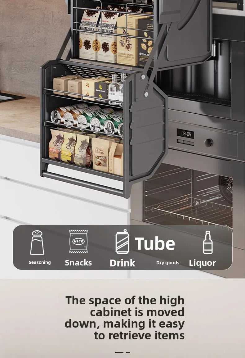 Hängeschrank, Hebekorb, Küchenschrank, Hochschrank, Kühlschrank, Ofen, Snacks Gewürzkorb, Vertiefung Lagerregal