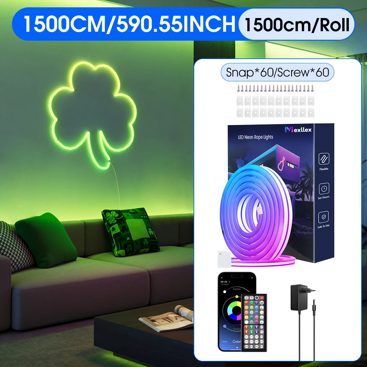 30 m/20 m flexible LED-Neon-Lichterkette mit App/Fernbedienung, IP65-RGB-Lichterkette für den Außenbereich, Musiksynchronisierung für Räume, Pool, Garten