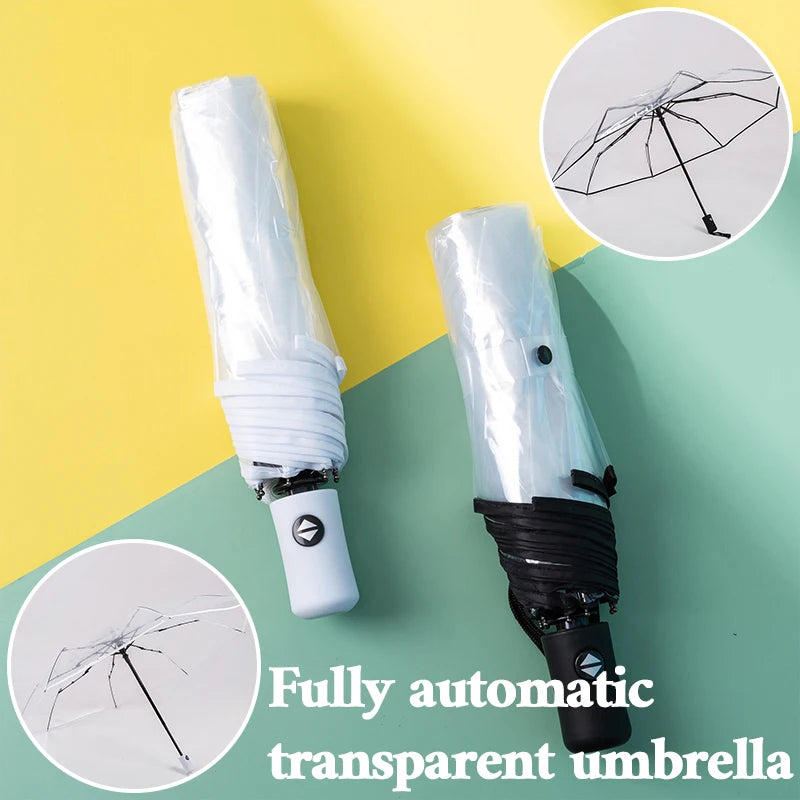1pc automatische transparente Falt schirm leicht zu tragen wind dichten Regenschirm Frauen Mode langlebig Outdoor Anti Wind Regenschutz
