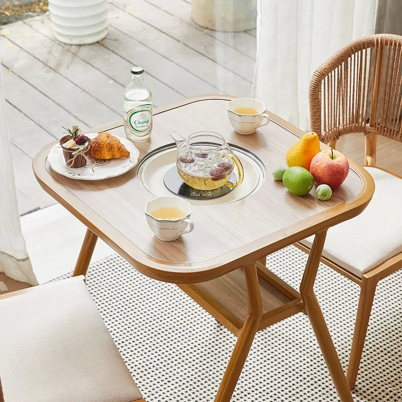 Ofenherstellung von Tee, Balkon, dreiteiliges Set aus Tischen und Stühlen, kleiner multifunktionaler elektrischer Keramikherd, Grillen-Esszimmer