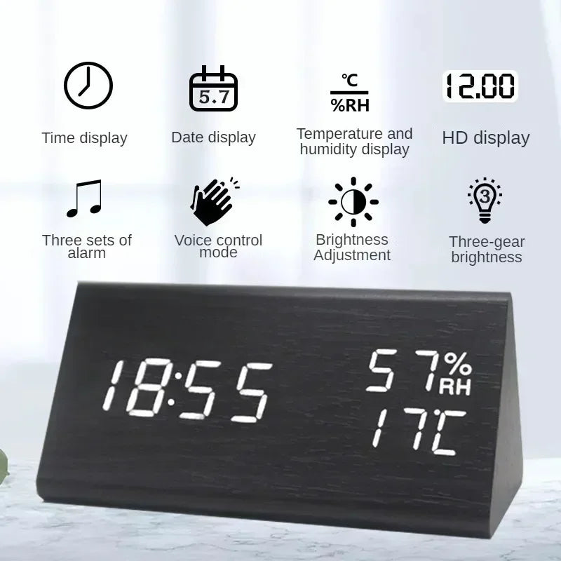 Réveil LED pour étudiant, horloge murale simple, affichage de la température, contrôle du son, horloge de table, bureau, décoration d'intérieur, jardin