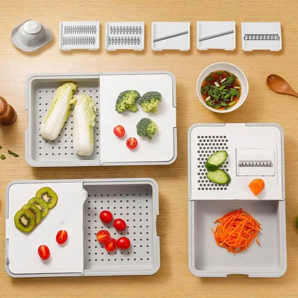 Vielseitiger manueller Gemüseschneider, Schäler, Werkzeug mit Ablagefach, Küchenhelfer, effizienter tragbarer Karottenzerkleinerer