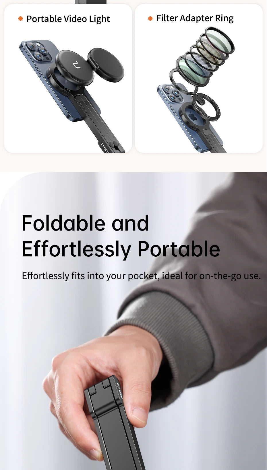 Ulanzi MA30 Magsafe Telefonstativ, doppelseitiger magnetischer Telefonhalter, Telefonständer für iPhone 16, 15, Outdoor-Reisen, Vlog, Live-Streaming