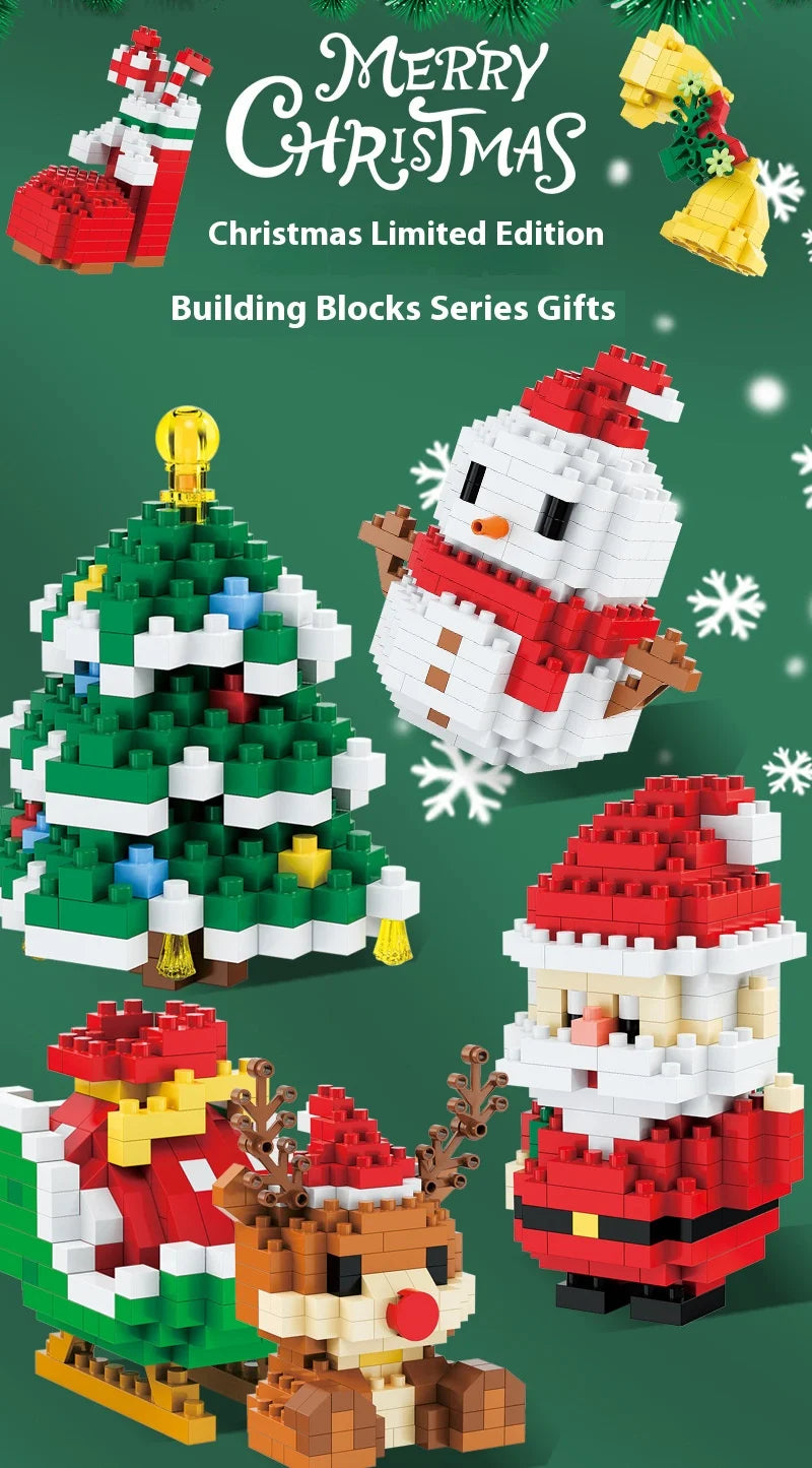 Weihnachtsgeschenke Micro Baustein DIY Domino Spiel Weihnachtsmann Rentier Urlaub Puzzle Montage Ziegel Tischdekoration Spielzeug