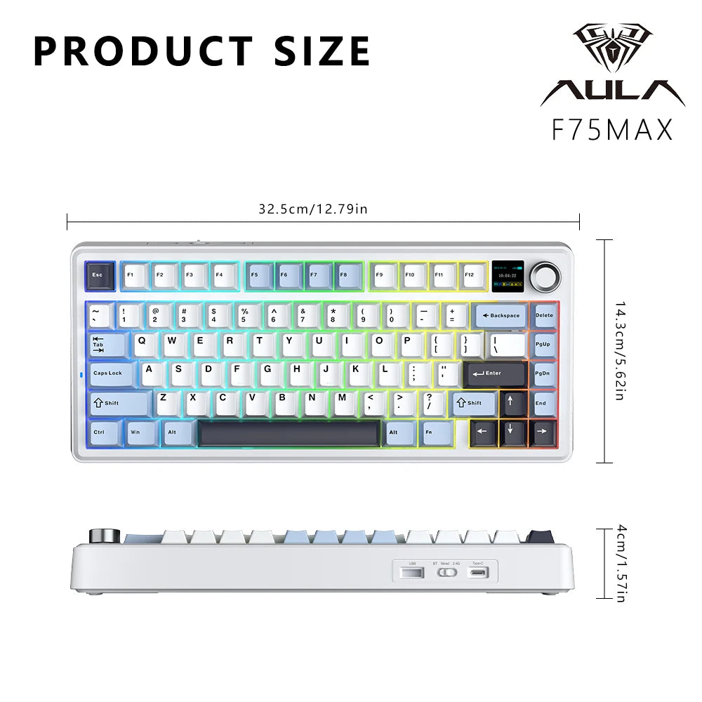 AULA F75 MAX mechanische Gaming-Tastatur, 75 % verkabelt/Bluetooth/2,4 G, Hot-Swap-RGB-E-Sport-Tastatur mit TFT-Bildschirm für PC/Mac ﻿