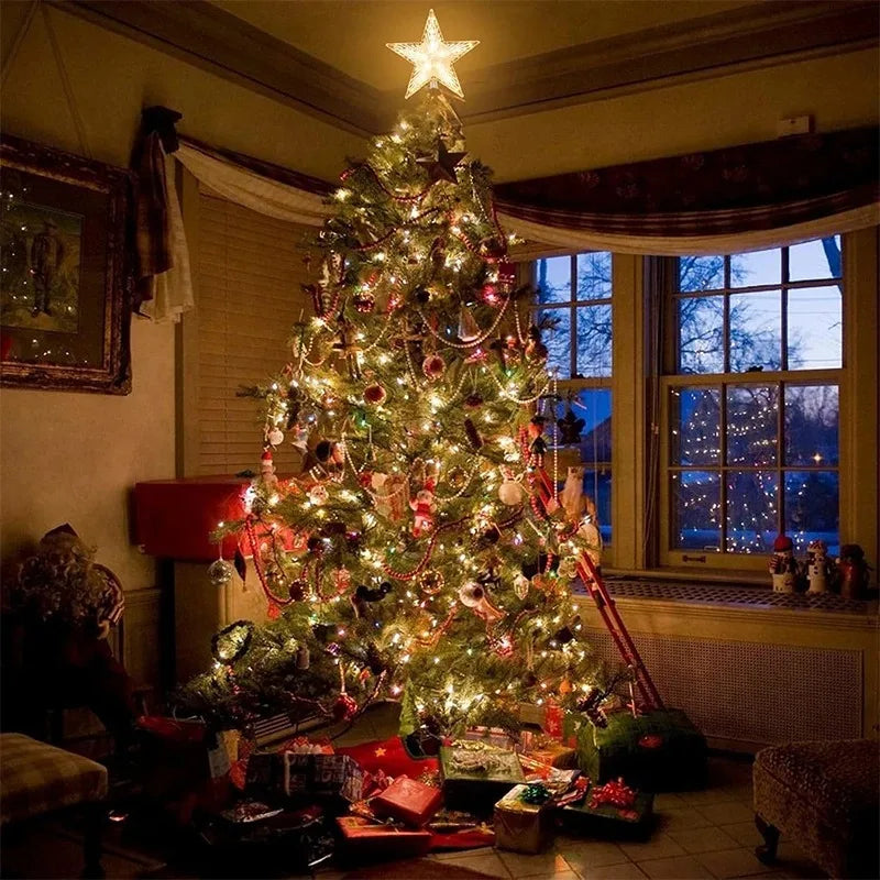 15 cm Weihnachten Leuchtende Baum Topper fünfzackigen Stern Transparente LED Glänzende Lampe Weihnachten Bunte TopStar Ornamente Navidad decora