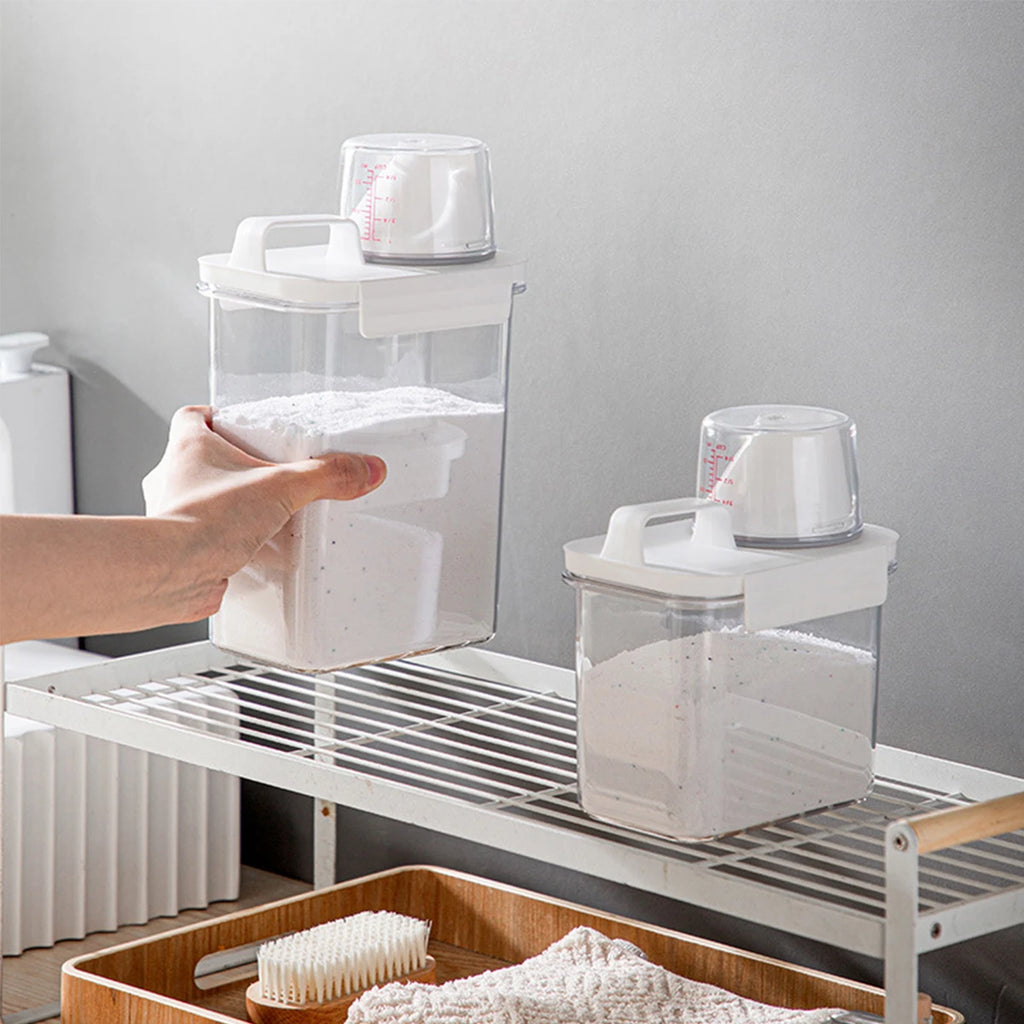Boîte de rangement hermétique de 2 300 ml pour lessive en poudre, avec couvercle, pour céréales et eau de Javel, avec étiquettes