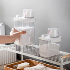 Boîte de rangement hermétique de 2 300 ml pour lessive en poudre, avec couvercle, pour céréales et eau de Javel, avec étiquettes