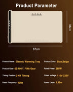 Elektrisches Wärmtablett, Speisenwärmerplatte, faltbar, tragbar, Smart Food, schnelle Erwärmematte, elektrisches Wärmtablett mit 3-Temp-Einstellung