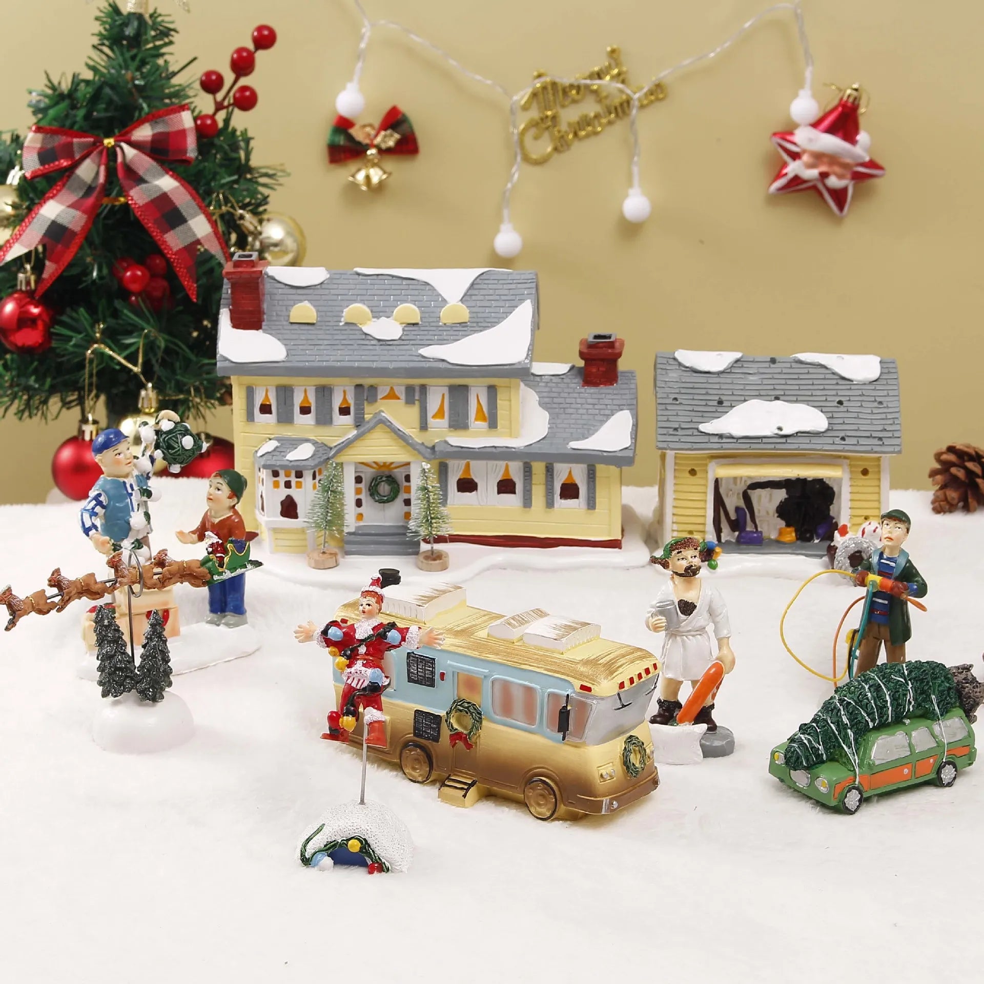 Weihnachtsschmuck Geschenk Alter Mann Auto Haus Harz Kleine Weihnachtsstatue Griswold Villa Home Desktop Figur Gartendekorationen