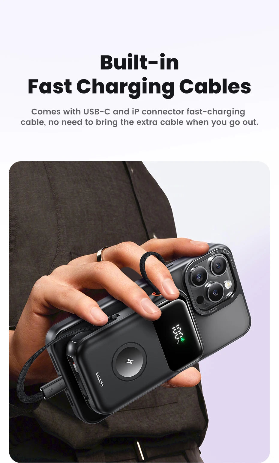 Toocki PowerBank 10000 mAh Tragbare PD 22,5 W Schnelllade-Powerbank für iPhone 16 15 14 13 12 Apple Watch Mobile Externer Akku