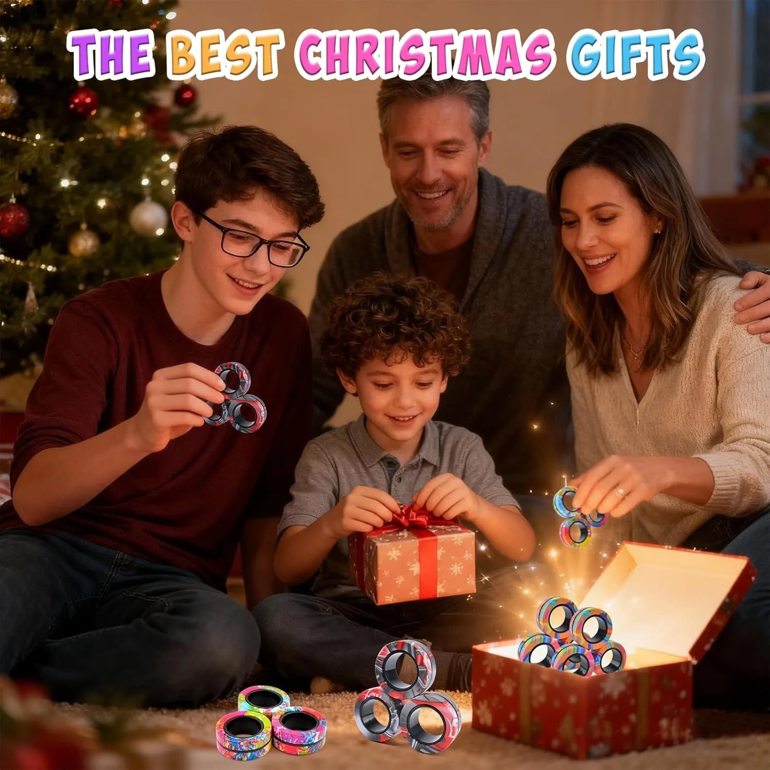 Magnetische Ringe Zappelspielzeug, ADHS Angst Magnetischer Fingerspinner Coolstes Magnet Stressabbau-Spielzeug für Kinder Erwachsene Teenager Geschenke
