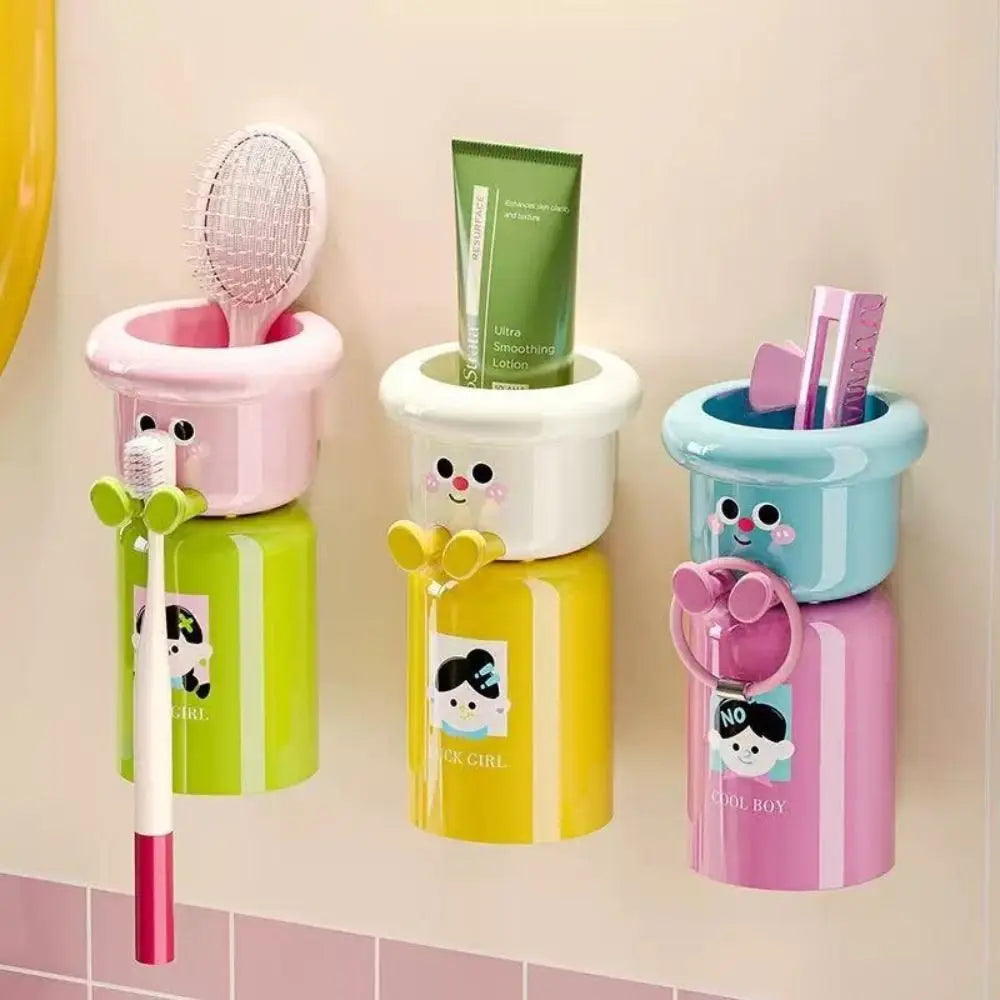Magnetischer Zahnbürstenbecher mit Cartoon-Motiv zur Wandmontage – Aufbewahrungsständer für Zuhause, ohne Bohren, Zahnbürstenhalter für Badezimmer