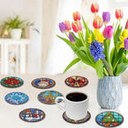 8-teiliges DIY-Diamant-Malerei-Kunstset mit Weihnachtsmotiv, Handwerkskunst, rutschfeste Untersetzer aus Holz ohne Klammern