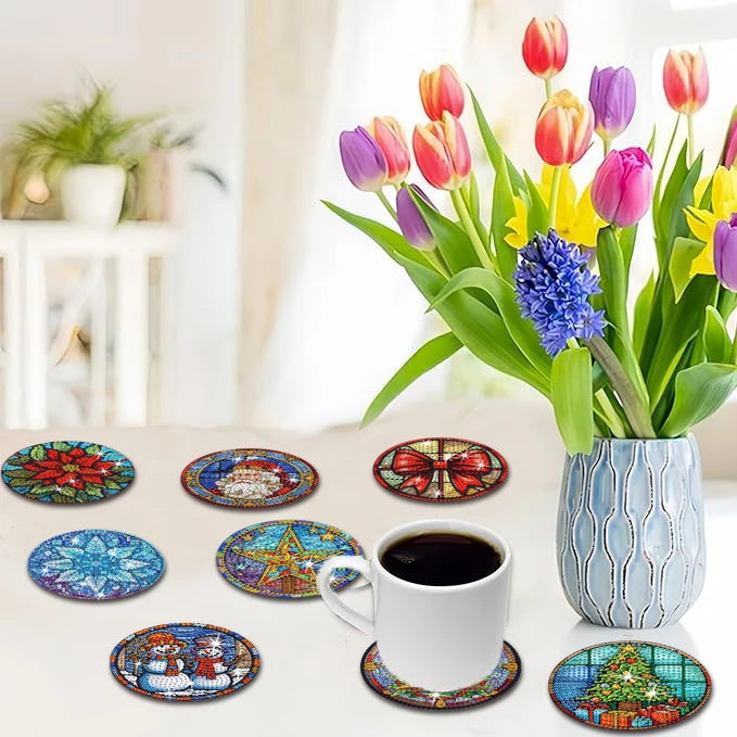 8-teiliges DIY-Diamant-Malerei-Kunstset mit Weihnachtsmotiv, Handwerkskunst, rutschfeste Untersetzer aus Holz ohne Klammern