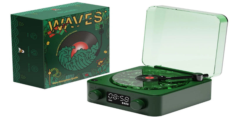 Retro Plattenspieler Lautsprecher mit weißem Rauschen, kabelloser Bluetooth-Schallplattenspieler, Stereo-Sound, RGB-Projektion, Lampeneffekt