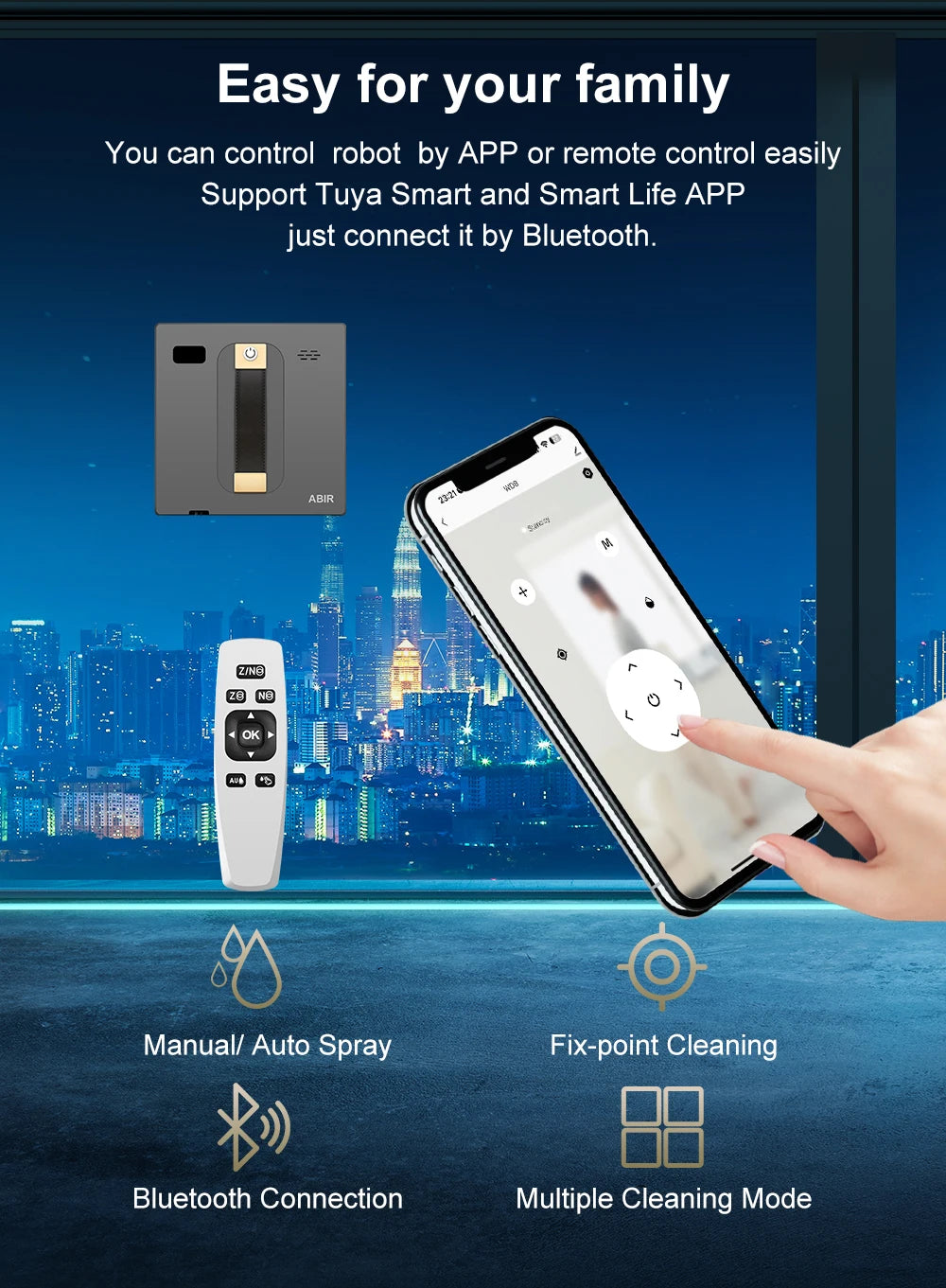 ABIR WD8 Fensterputzroboter – Dual-Ultraschallsprüher, SLAM 4.0, 3000Pa, Fernbedienung, CE