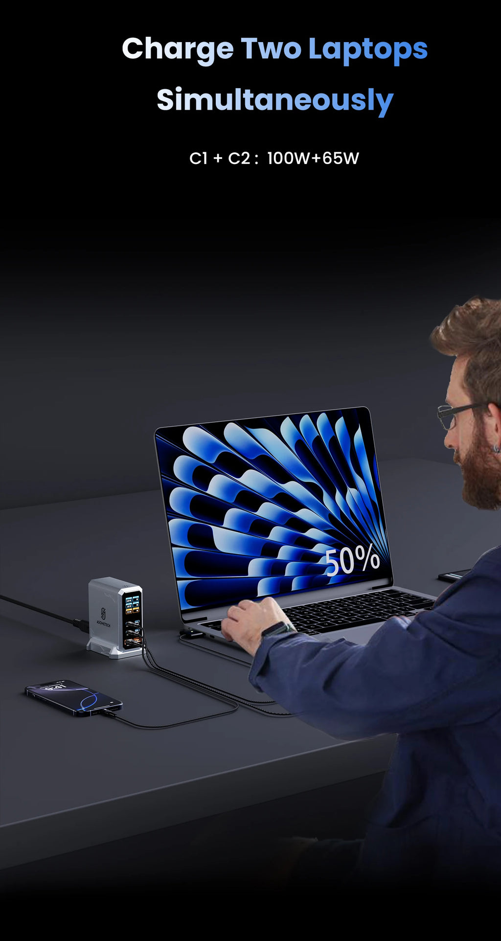 240 W GaN Ladegerät PD3.1 140 W USB Typ C 6 Ports PPS PD Desktop Schnellladestation für MacBook Laptops Tablet iPhone Samsung