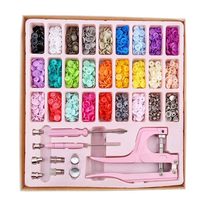 Druckknopf-Set 270 Stück T5 Kunststoff – inkl. Zange | DIY Nähset für Kleidung & Basteln