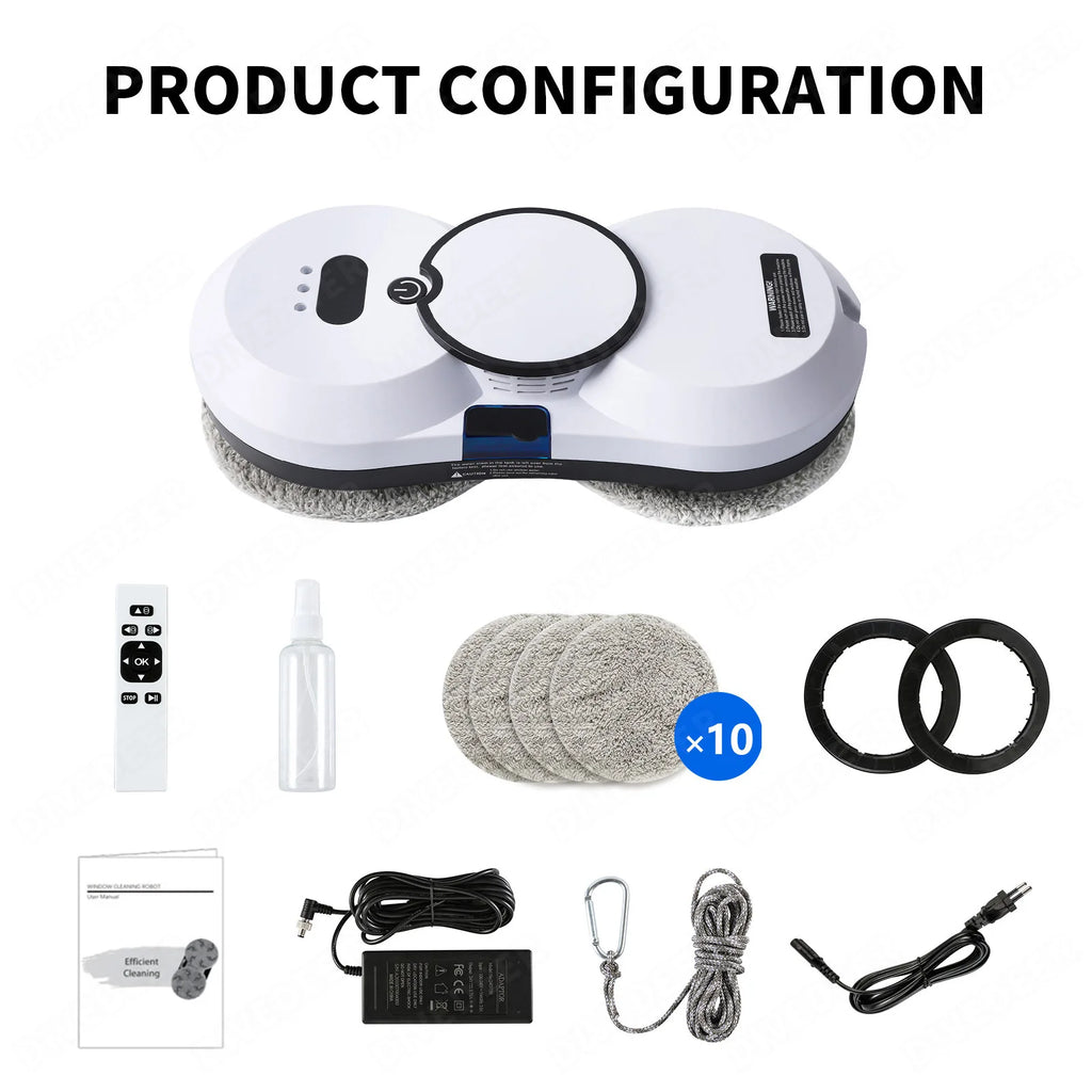 DIVEDEER Weißer/schwarzer Fensterputzroboter, elektrischer Fensterputz mit hoher Saugkraft, doppelseitiger Glasstaubsauger, Wasserspray