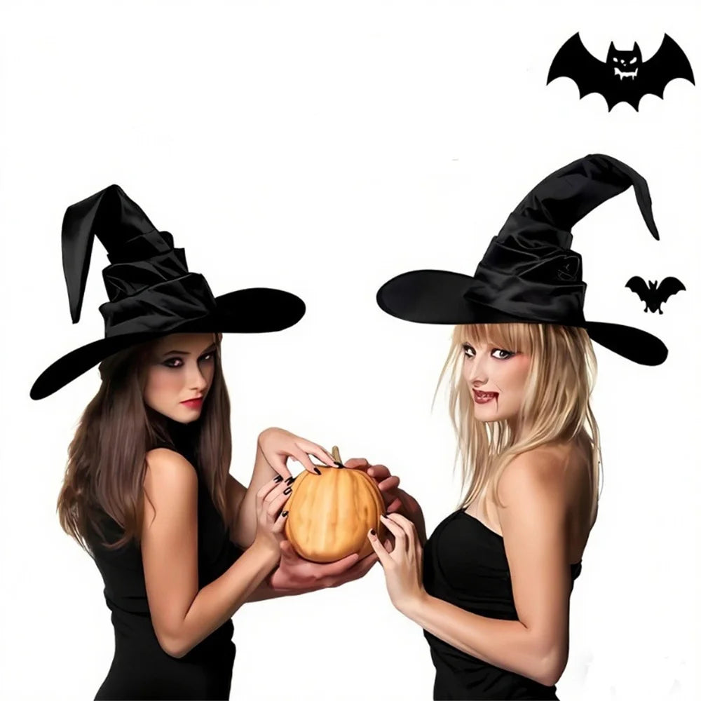 Halloween Hexenhut mit Rüschen – Schwarzer Hexen- & Zauberer-Hut für Cosplay & Party