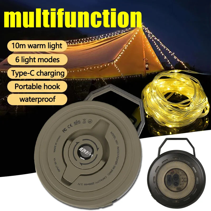Outdoor-Camping LED Umgebungs licht Typ C wiederauf ladbare tragbare Beleuchtung Taschenlampe mit 6 Modi dekorative Lichterkette