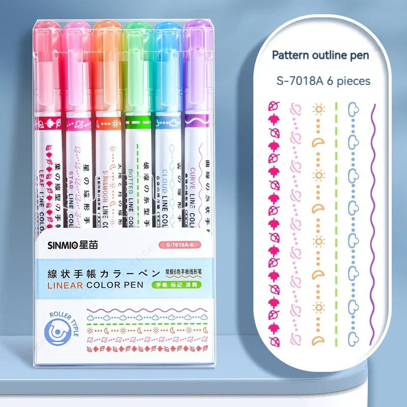 6 Teile/satz Blume Linie Form Highlighter Stift Roller Spitze Kurve Liner Marker Kawaii Koreanische Schreibwaren Schule Bürobedarf Geschenke