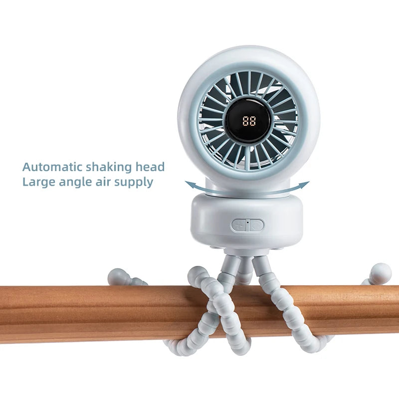 Tragbarer Clip-Ventilator mit Schwenkfunktion – USB/Batterie, 3 Stufen, 5 Schaufeln | Kinderwagen, Schreibtisch & Outdoor | CE & RoHS