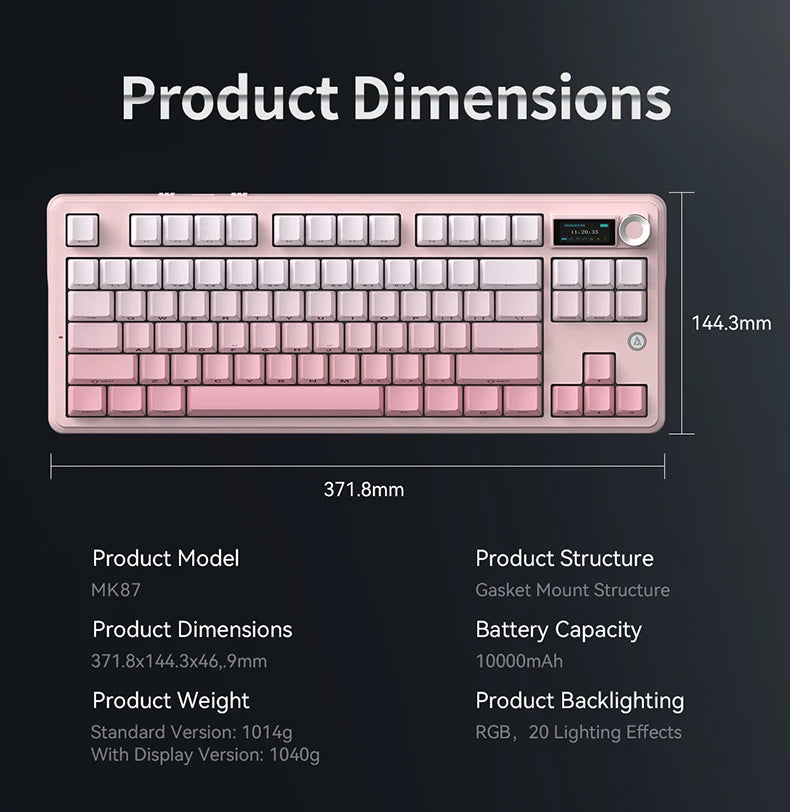 AJAZZ MK87 Drahtlose mechanische Tastatur 75 % Tri-Mode RGB PBT Tastenkappen Hot-Swap-Gaming-Tastaturdichtung 10000 mAh für Gamer PC/Mac