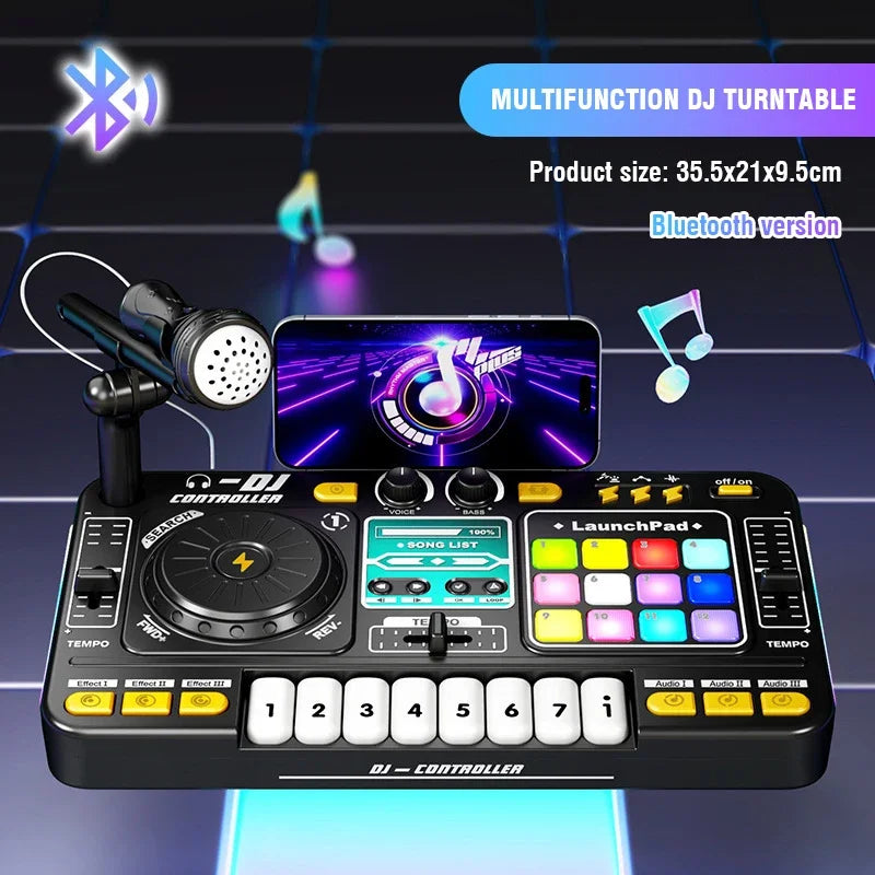 CONUSEA Kinder DJ-Mixer Controller – Bluetooth, Mikrofon, LED-Beleuchtung, Lernspielzeug | CE-Zertifiziert