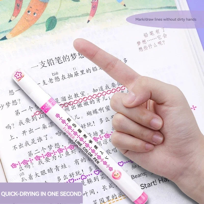6 Teile/satz Blume Linie Form Highlighter Stift Roller Spitze Kurve Liner Marker Kawaii Koreanische Schreibwaren Schule Bürobedarf Geschenke