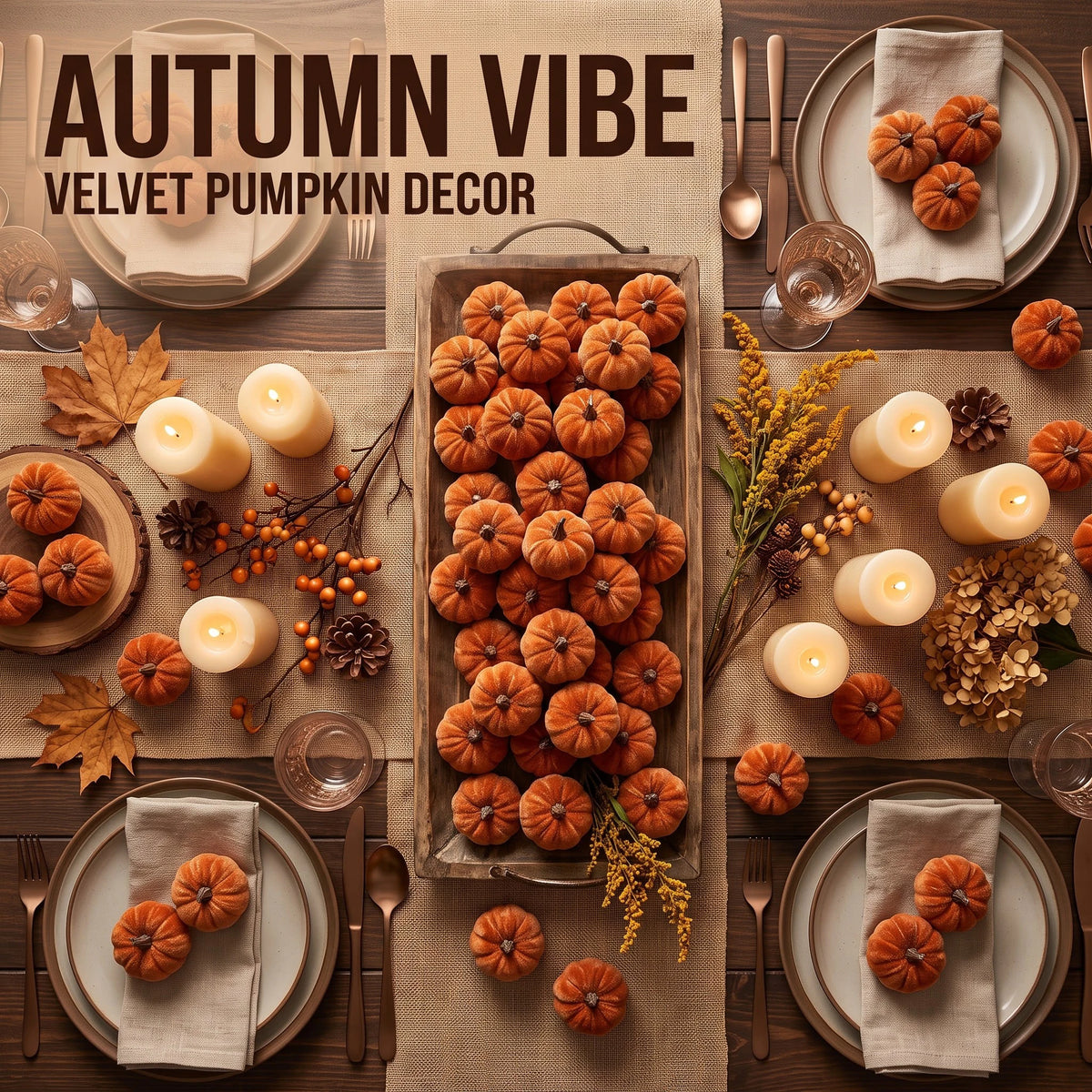 Mini-Kürbisse aus Kunstvelours 30er-Set – Herbst & Halloween Tischdeko