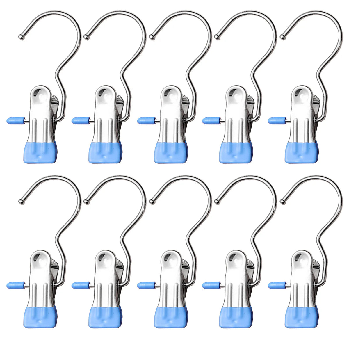 Edelstahl-Wäscheklammern mit Haken (10 Stück) – Kleidungsclips für Kleiderbügel & Schrank