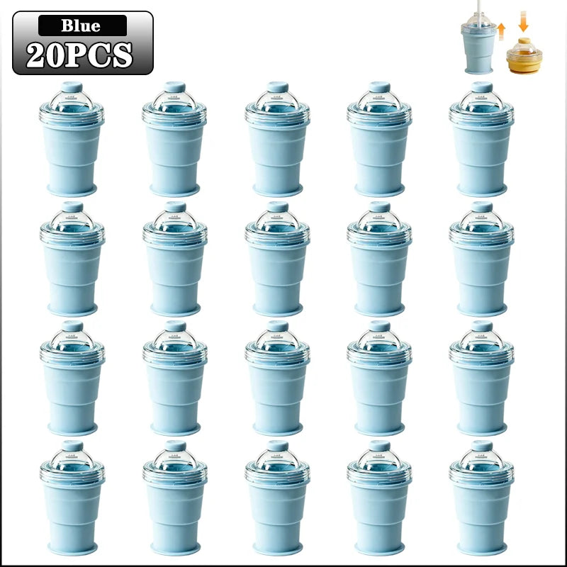 Silikon-Eiskugelbecher 2-in-1 – Faltbar, wiederverwendbar, Strohhalm-Deckel, Gelb & Blau