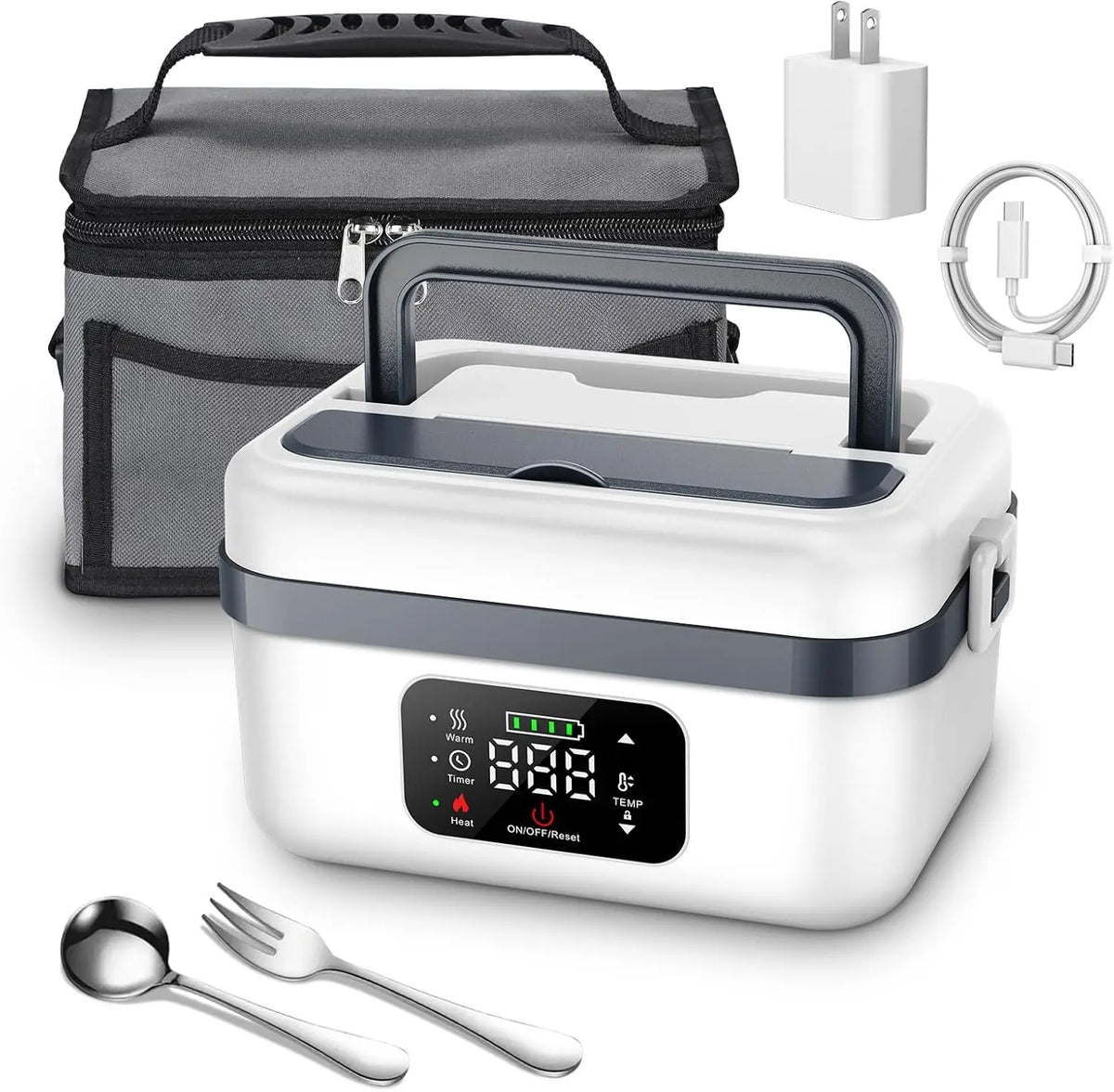 Betuyoo Kabellose Selbsterhitzende Lunchbox – 16.000mAh, 1L, Edelstahl, Powerbank-Funktion | Schwarz & Elfenbein