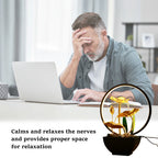 Tisch-Wasserbrunnen, USB-betriebener Entspannungs-Desktop-Wasserfallbrunnen mit natürlichen Felsen und LED-Ringlichtern für die Inneneinrichtung