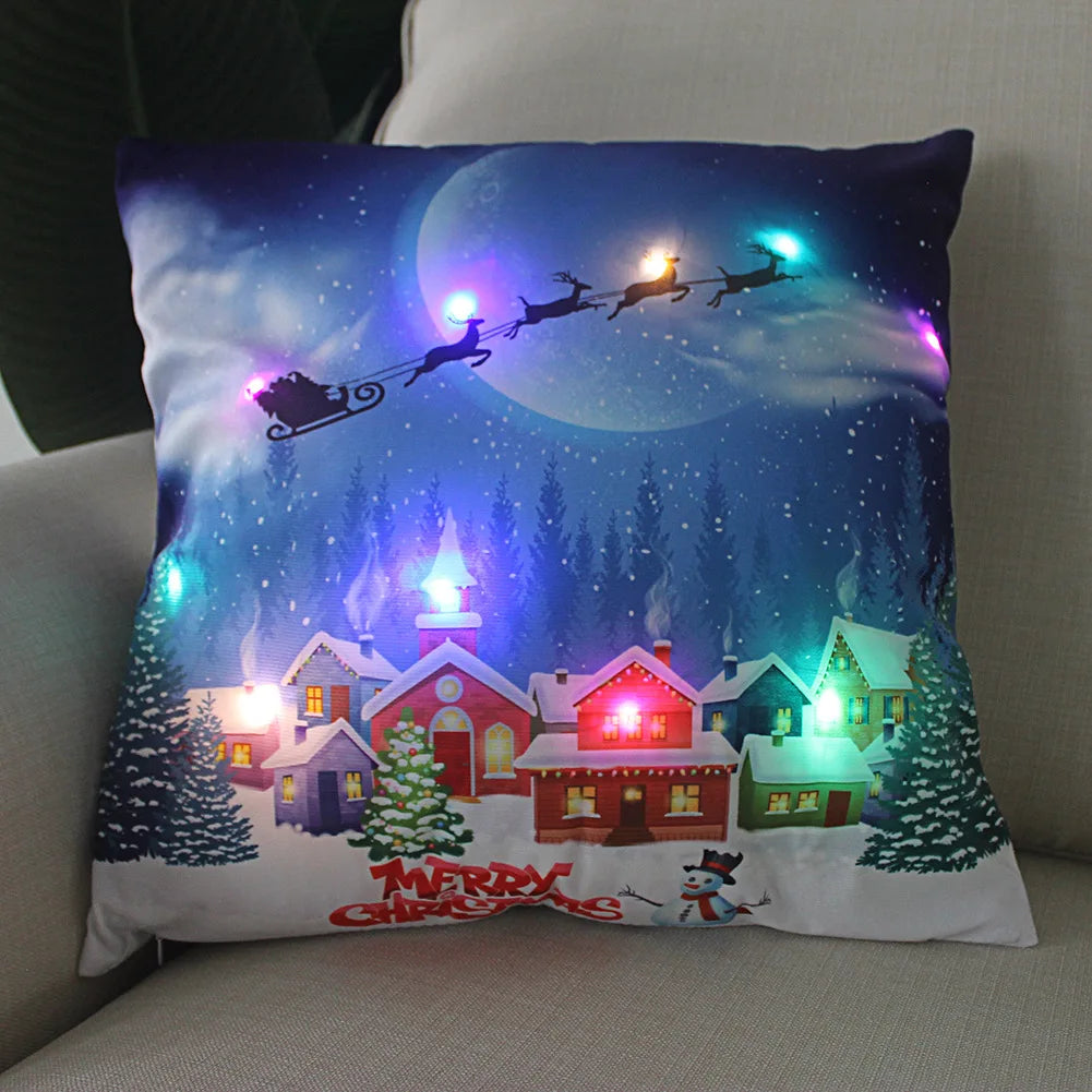 Neues leuchtendes Weihnachtslichtkissen, LED-Kissenbezug, superweiches Polyester, Heimdekoration, 45 cm